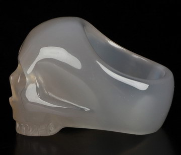 US Size #8.5 Agate Hand Carved Crystal Skull Ring, Skull Jewelry
