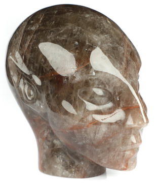4.1" Fire Quartz Rock Crystal Hand Carved Fairy Elf Alien Crystal Skull Companion Sculpture, Crystal Healing