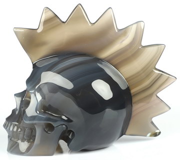 5.1" Gray & White Agate Hand Carved Punk Crystal Skull Sculpture, Crystal Healing