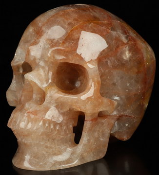 5.1" Fire Quartz Hand Carved Crystal Skull, Super Realistic, Crystal Healing