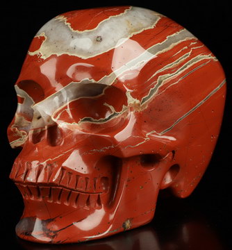 5.1" Red Jasper Hand Carved Crystal Skull, Super Realistic, Crystal Healing