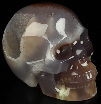 3.5" Gray & White Agate Geode Hand Carved Crystal Skull, Realistic, Crystal Healing