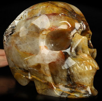 Super Realistic! Lifesized 7.1" Golden Healer Quartz Hand Carved Crystal Skull, Crystal Healing