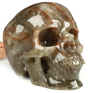 Super Realistic! Lifesized 6.9" Fire Quartz Hand Carved Crystal Skull, Crystal Healing