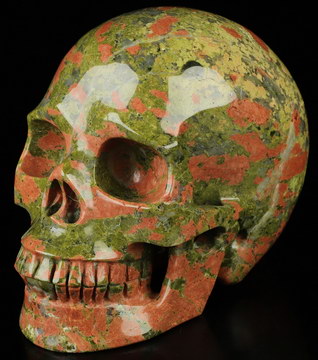 5.0" Pink & Green Unakite Hand Carved Crystal Skull, Realistic, Crystal Healing