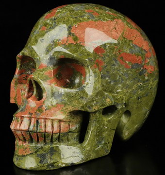 5.0" Pink & Green Unakite Hand Carved Crystal Skull, Realistic, Crystal Healing