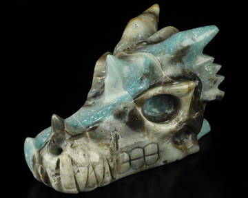 5.0" Chinese Amazonite Hand Carved Crystal Dragon Skull Sculpture, Crystal Healing