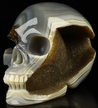 5.0" Agate Geode Hand Carved Crystal Skull, Realistic, Crystal Healing