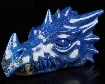 Gemstone 5.9" Lapis Lazuli Hand Carved Crystal Dragon Head Skull Sculpture, Crystal Healing