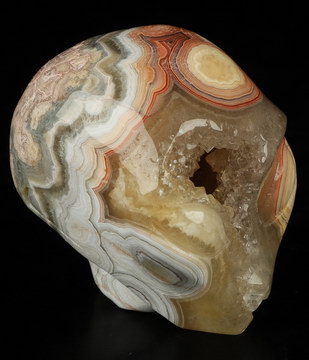 Gemstone 2.0" Red Crazy Lace Agate Star Being Female Alien Crystal Skull Companion, Hand Carved Gemstone Fine Art Sculpture, Reiki Healing Stone Statue