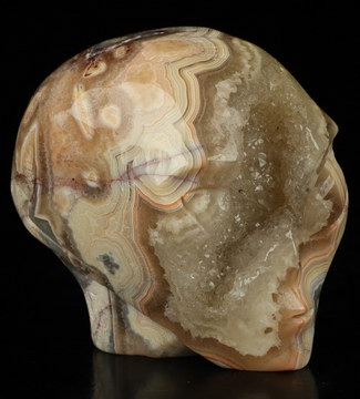 Gemstone 2.0" Red Crazy Lace Agate Geode Star Being Female Alien Crystal Skull Companion, Hand Carved Gemstone Fine Art Sculpture, Reiki Healing Stone Statue