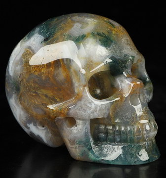2.0" Green Moss Agate Hand Carved Crystal Skull, Realistic, Crystal Healing