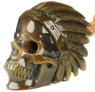 10.2" Carnelian Hand Carved Crystal Indian Skull Sculpture, Crystal Healing