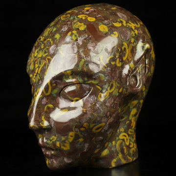 4.1" Fruit Jasper Hand Carved Fairy Elf Alien Crystal Skull Companion Sculpture, Crystal Healing