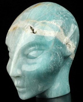 4.2" Chinese Amazonite Hand Carved Fairy Elf Alien Crystal Skull Companion Sculpture, Crystal Healing