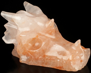 5.0" Fire Quartz Hand Carved Crystal Dragon Head Skull Sculpture, Crystal Healing