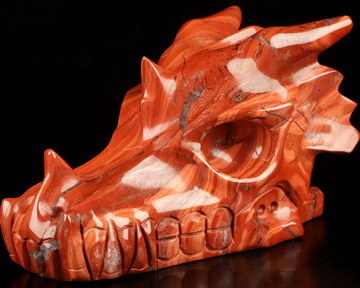 5.0" Red Jasper Hand Carved Crystal Dragon Head Skull Sculpture, Crystal Healing