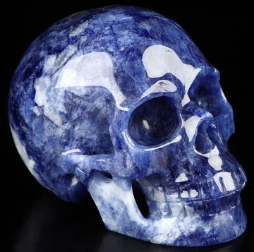 4.0" Sodalite Hand Carved Crystal Skull, Realistic, Crystal Healing