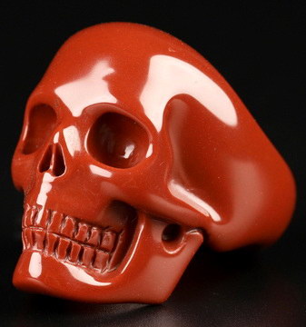 US Size 11.5# Red Jasper Hand Carved Crystal Skull Ring, Skull Jewelry