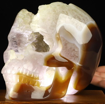 Unique Huge 5.8" Geode Agate Carved Crystal Skull