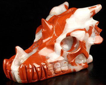 5.0" Red Jasper Hand Carved Crystal Dragon Head Skull Sculpture, Crystal Healing