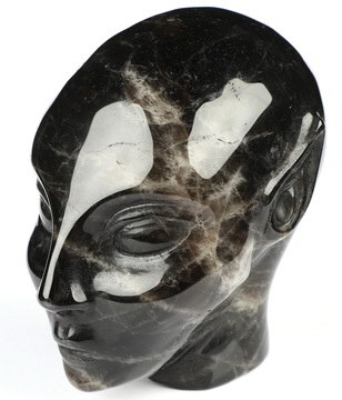 4.1" Black Quartz Hand Carved Fairy Elf Alien Crystal Skull Companion Sculpture, Crystal Healing