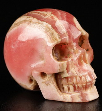 1.1" Rhodochrosite Hand Carved Crystal Skull, Realistic, Crystal Healing