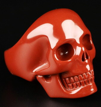 US Size 12# Red Jasper Hand Carved Crystal Skull Ring, Skull Jewelry