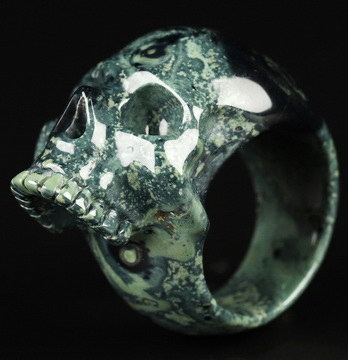 US Size 10.5# Kambaba Jasper Hand Carved Crystal Skull Ring, Skull Jewelry