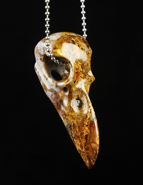 Necklace of 2.3" Pietersite Hand Carved Crystal Raven Pendant