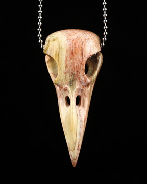 Necklace of 2.3" Petrified Wood Hand Carved Raven Pendant, Crystal Healing