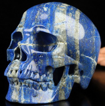 Gemstone Huge 6.3" Lapis Lazuli Carved Crystal Skull, Super Realistic