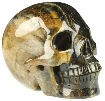 Amazing Flash Gemstone Huge 5.1" Blue & Gold Tiger Eye Carved Crystal Skull, Realistic