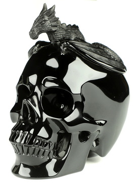 5.3" Black Obsidian Carved Crystal Skull & Western Dragon, Crystal Healing