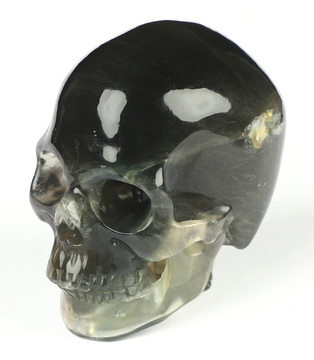 2.5" Fluorite Hand Carved Crystal Skull with Spine Sculpture, Crystal Healing