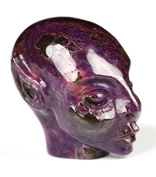 Gemstone 1.1" Sugilite Hand Carved Fairy Elf Alien Crystal Skull Companion Sculpture, Crystal Healing