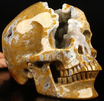 Super Realistic! Lifesized 7.0" Red Moss Agate Geode Hand Carved Crystal Skull, Crystal Healing