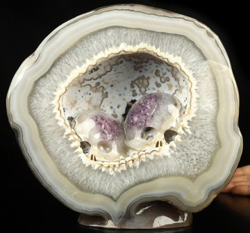 8.5" Agate Amethyst Druse Hand Carved Crystal Skull Fine Art Sculpture, Crystal Healing