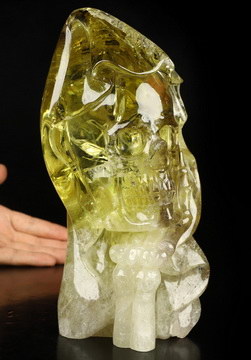 Gemstone 7.8" Citrine Hand Carved Crystal Skull Fine Art Sculpture, Crystal Healing