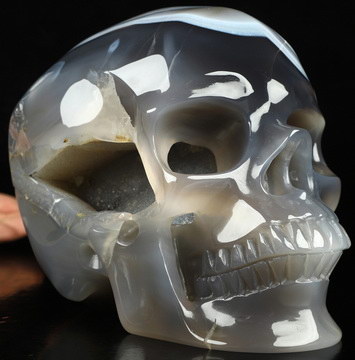 Super Realistic! Lifesized 7.2" Agate Geode Hand Carved Crystal Skull, Crystal Healing