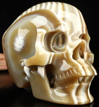 Super Realistic! Lifesized 6.9" Banded Agate Hand Carved Crystal Skull, Crystal Healing