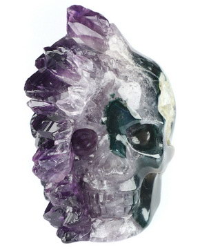 2.3" Agate Amethyst Druse Hand Carved Crystal Skull Fine Art Sculpture, Crystal Healing