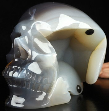 Super Realistic! Lifesized 8.0" Agate Geode Hand Carved Crystal Skull, Crystal Healing