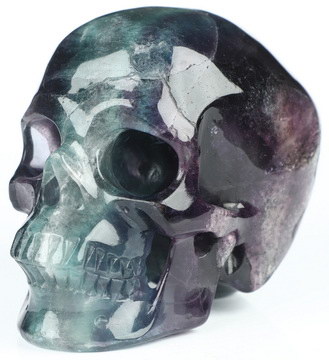 4.1" Fluorite Hand Carved Crystal Skull, Super Realistic, Crystal Healing