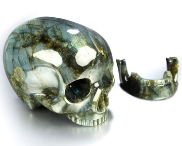 7.5" Labradorite Hand Carved Crystal MH Detachable Skull Sculpture, Crystal Healing