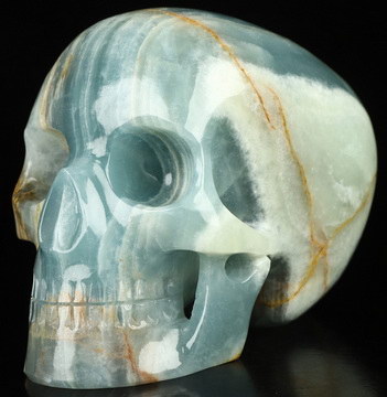 5.1" Blue Onyx Hand Carved Mitchell-Hedges Crystal Skull Replica Sculpture, Crystal Healing