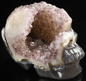 4.8" Agate Amethyst Geode Hand Carved Crystal Skull, Realistic, Crystal Healing