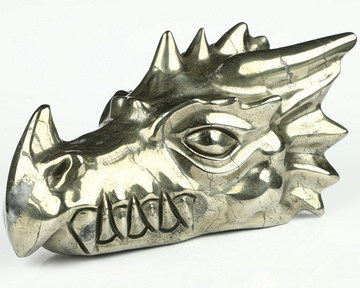 5.9" Pyrite Hand Carved Crystal Dragon Head Skull Sculpture, Crystal Healing