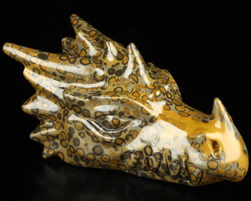 6.1" Chinese Leopard Skin Jasper Hand Carved Crystal Dragon Head Skull Sculpture, Crystal Healing