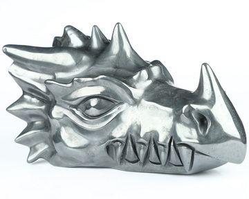 5.7" Hematite Hand Carved Crystal Dragon Head Skull Sculpture, Crystal Healing